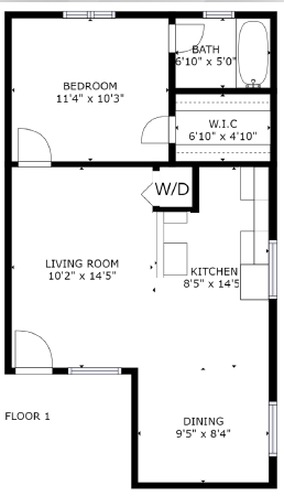 1 bed 1 bath floor plan J at The Eastern Apartments, Dallas
